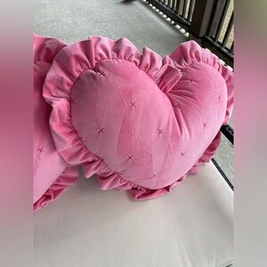 Pink Heart Pillow Ruffle Trim Plush Decorative Valentine Cottagecore Large